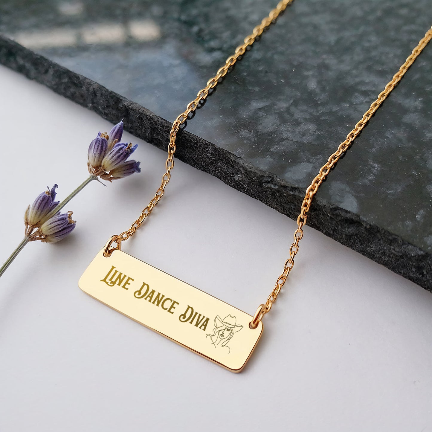 Line Dance Diva Horizontal Bar Necklace – Personalized Gift for Country Dancers, Custom Engraving on Back