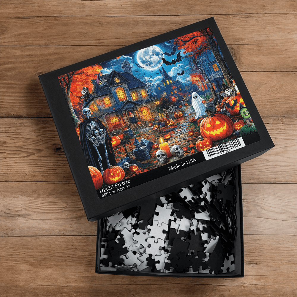 Haunted Halloween Night Puzzle – 500 - Piece Spooky Fun for Family & Friends - Versatile Zing