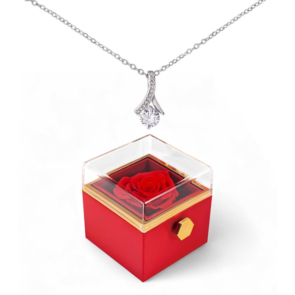 Enchanting Beauty Necklace with Rotating Rose Gift Box – Elegant Romantic Gift for Her