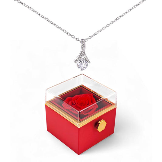 Enchanting Beauty Necklace with Rotating Rose Gift Box – Elegant Romantic Gift for Her