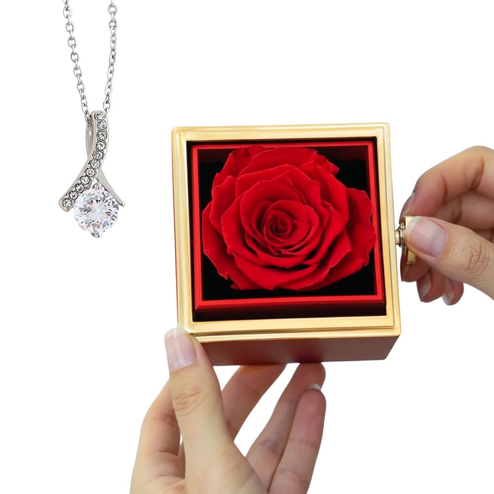 Enchanting Beauty Necklace with Rotating Rose Gift Box – Elegant Romantic Gift for Her