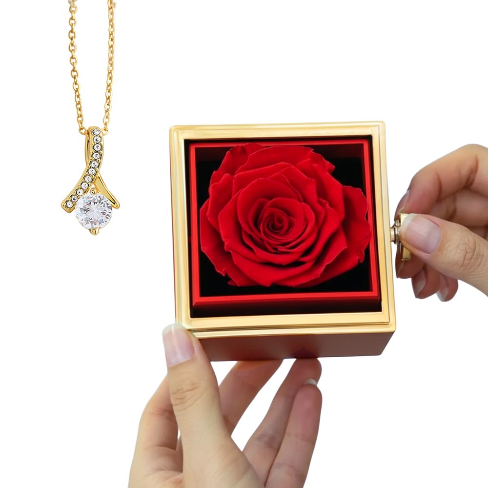 Enchanting Beauty Necklace with Rotating Rose Gift Box – Elegant Romantic Gift for Her