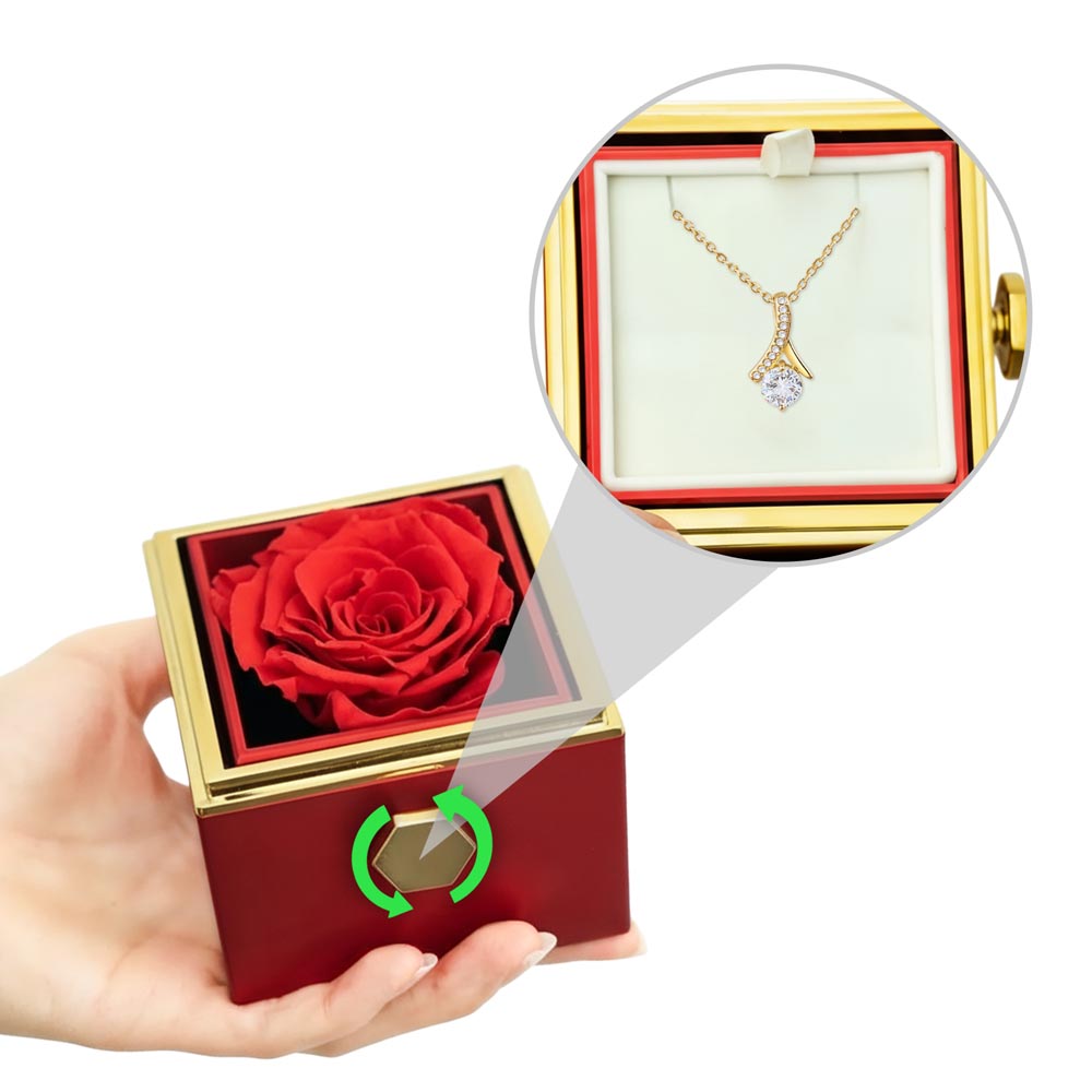 Enchanting Beauty Necklace with Rotating Rose Gift Box – Elegant Romantic Gift for Her