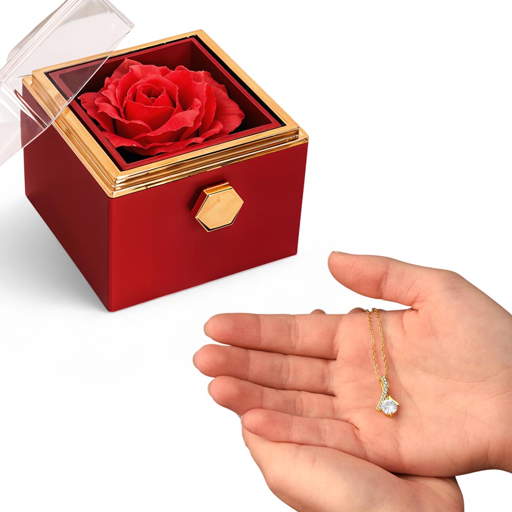 Enchanting Beauty Necklace with Rotating Rose Gift Box – Elegant Romantic Gift for Her