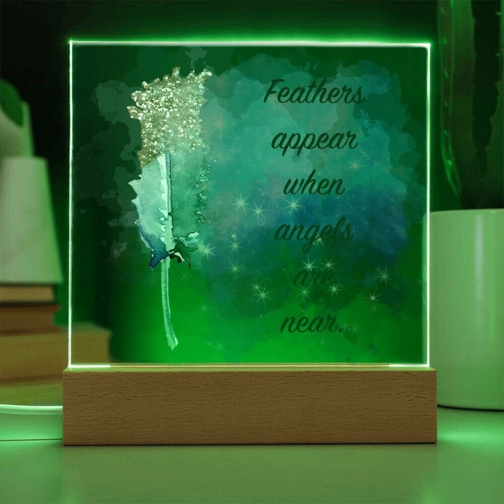 Heartfelt Acrylic Plaque: A Tribute to Love with "Feathers appear when angels are near." Jewelry ShineOn Fulfillment 